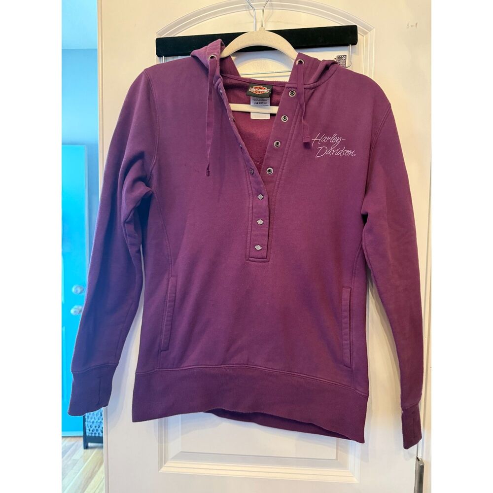 Harley Davidson Hoodie Purple Angel Wings 3/4 Button Fitted Size Med EUC